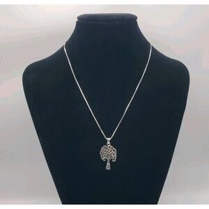 Vintage 925 Sterling Silver Family Tree Engraved Heart Love Pendant 18” Necklace